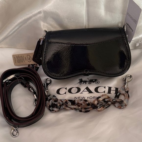 🖤Coach NWT Coachtopia Black Mini Wavy Dinky Bag in Crinkle Cut Leather - Picture 7 of 11